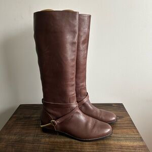 Ralph Lauren Jenny Brown Leather Knee-High Boots, Size 9.
